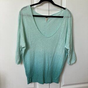 Free‎ People We the Free Ombre Shirt Womens XS Blue Scoop Neck Linen Oversized